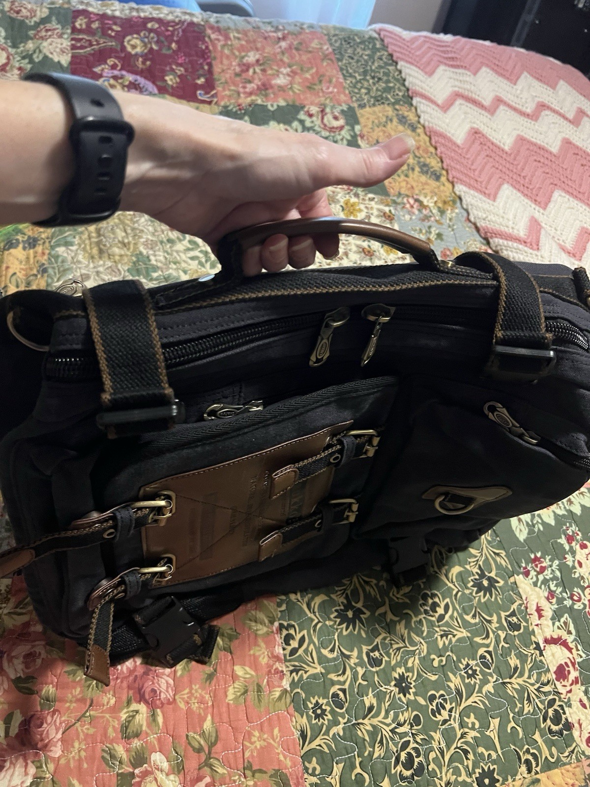 Kaukko Backpack Laptop Combo Canvas With Leatherlike Trim Carry on Travel Bag