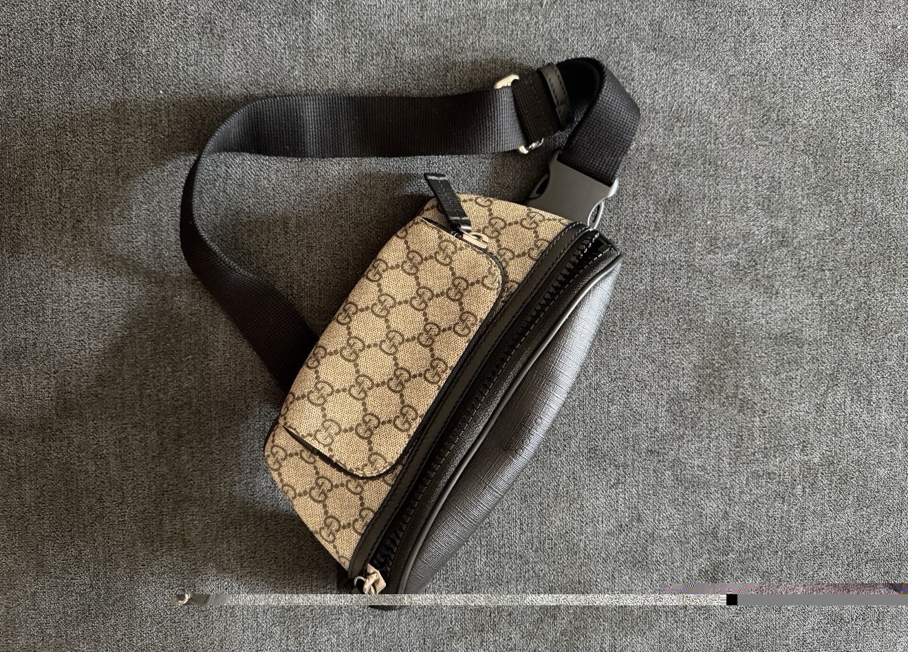 New Gucci GG Supreme Leather and Canvas men belt bag, Brown Black