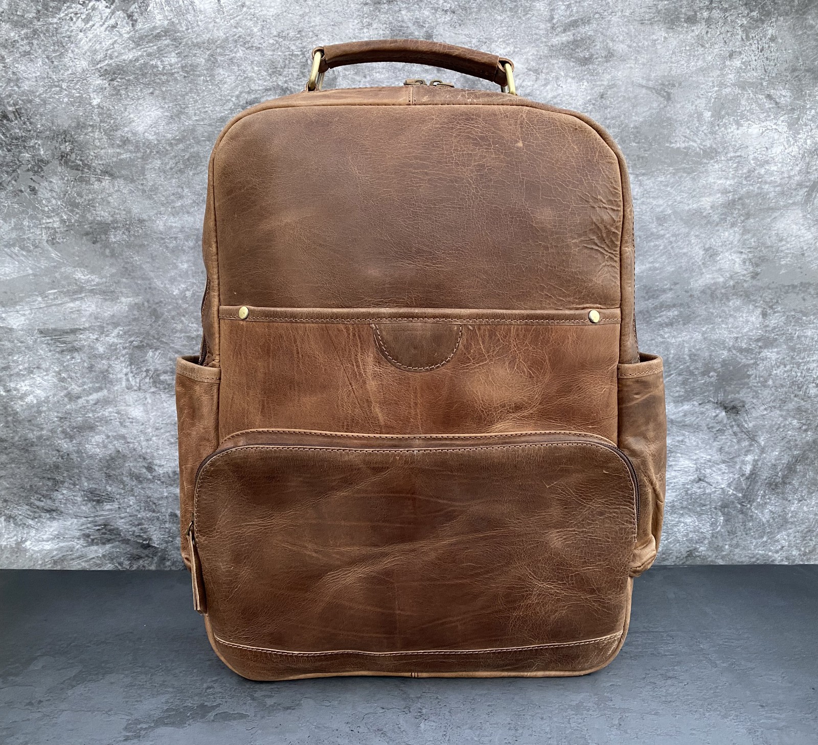 16 In Buffalo Leather Backpack Shoulder Bag Laptop Rucksack Office Handbags