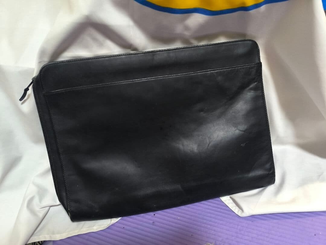 Dunhill Black Leather Briefcase Slim Document Bag Men Business Work 38cm