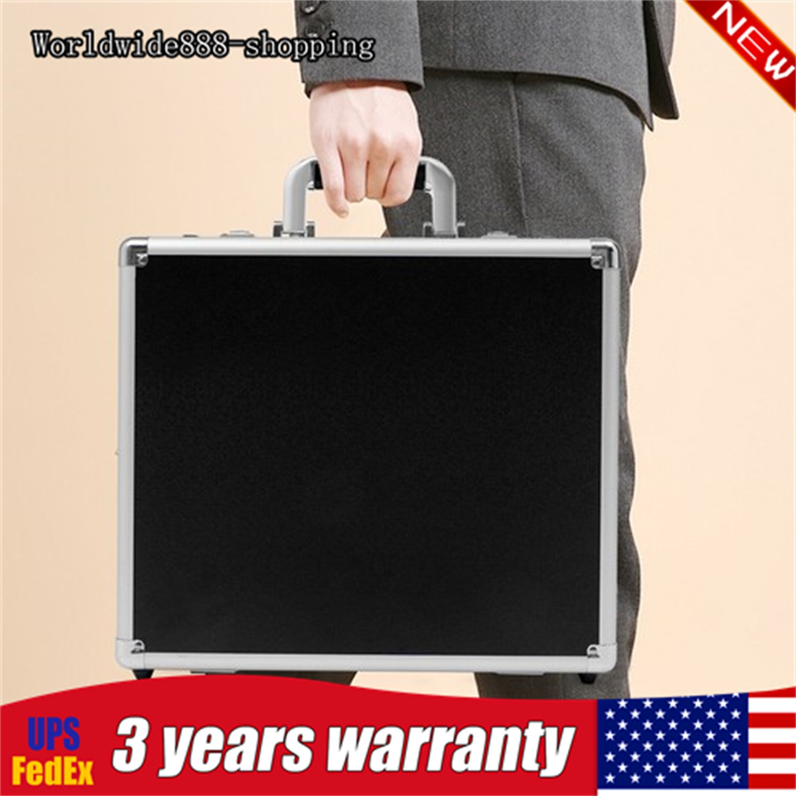 Aluminum Hard Case Big Capacity with Combination Lock Briefcase with Pocket New