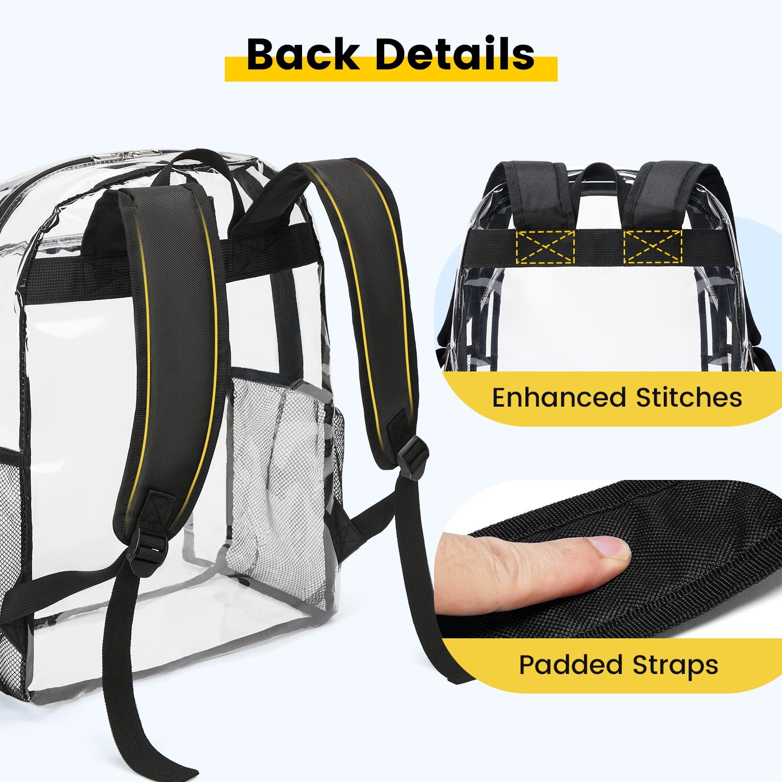 Clear Backpack for School, 16 inch Large Clear Bookbag, Black