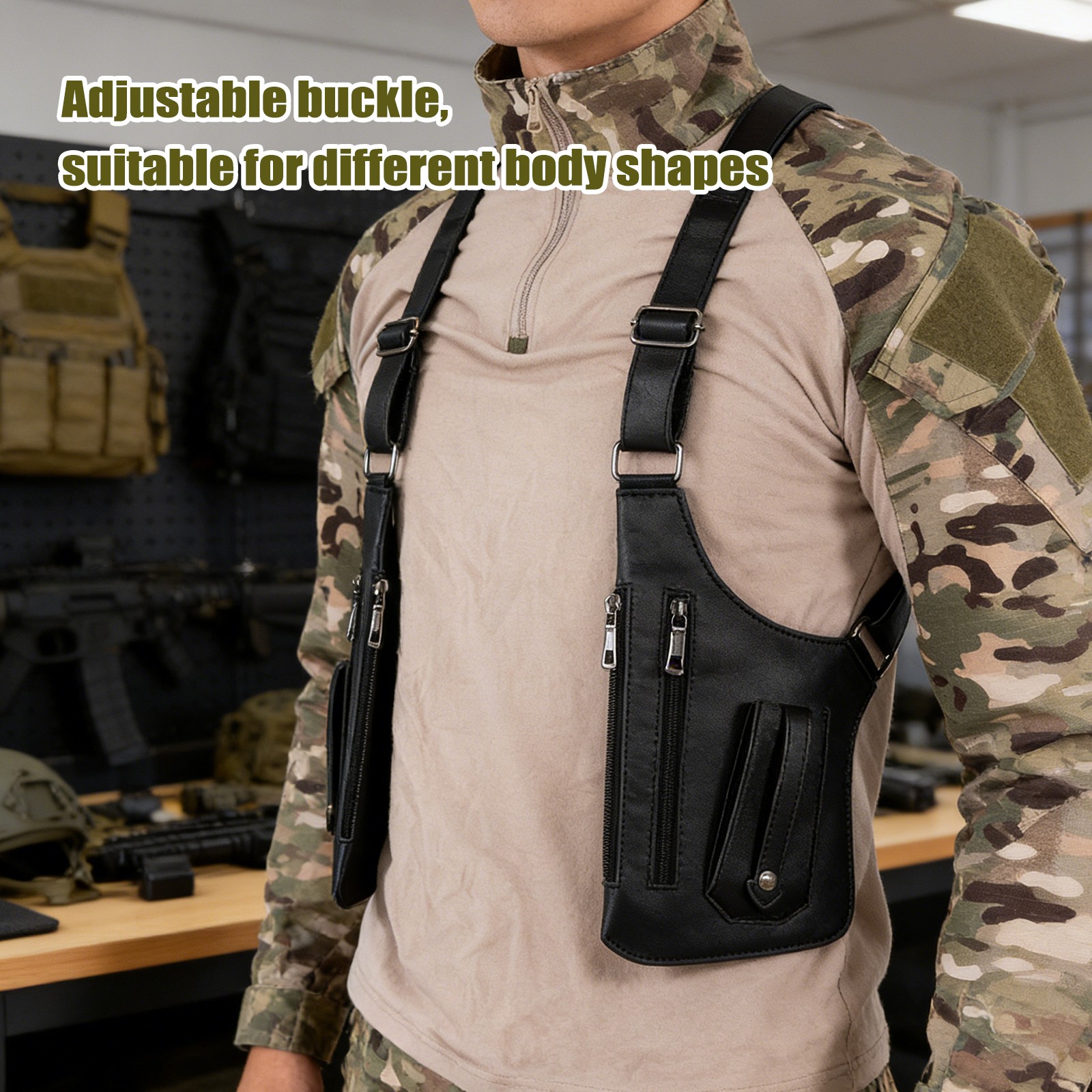 Double Shoulder Armpit Bag for Men, Anti-Theft Bag with Double Shoulder Straps