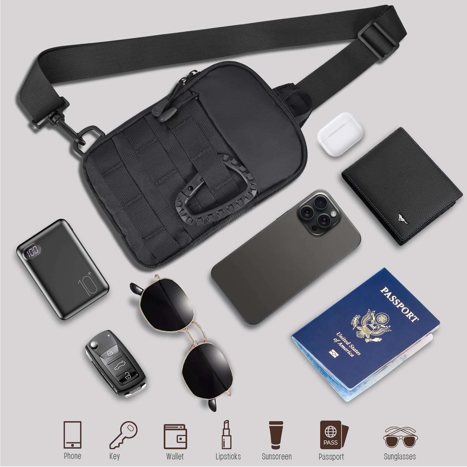 DEYACE Small Sling Bag for Men, Tactical 5.9″L x 1.2″W x 8.7″H, Black