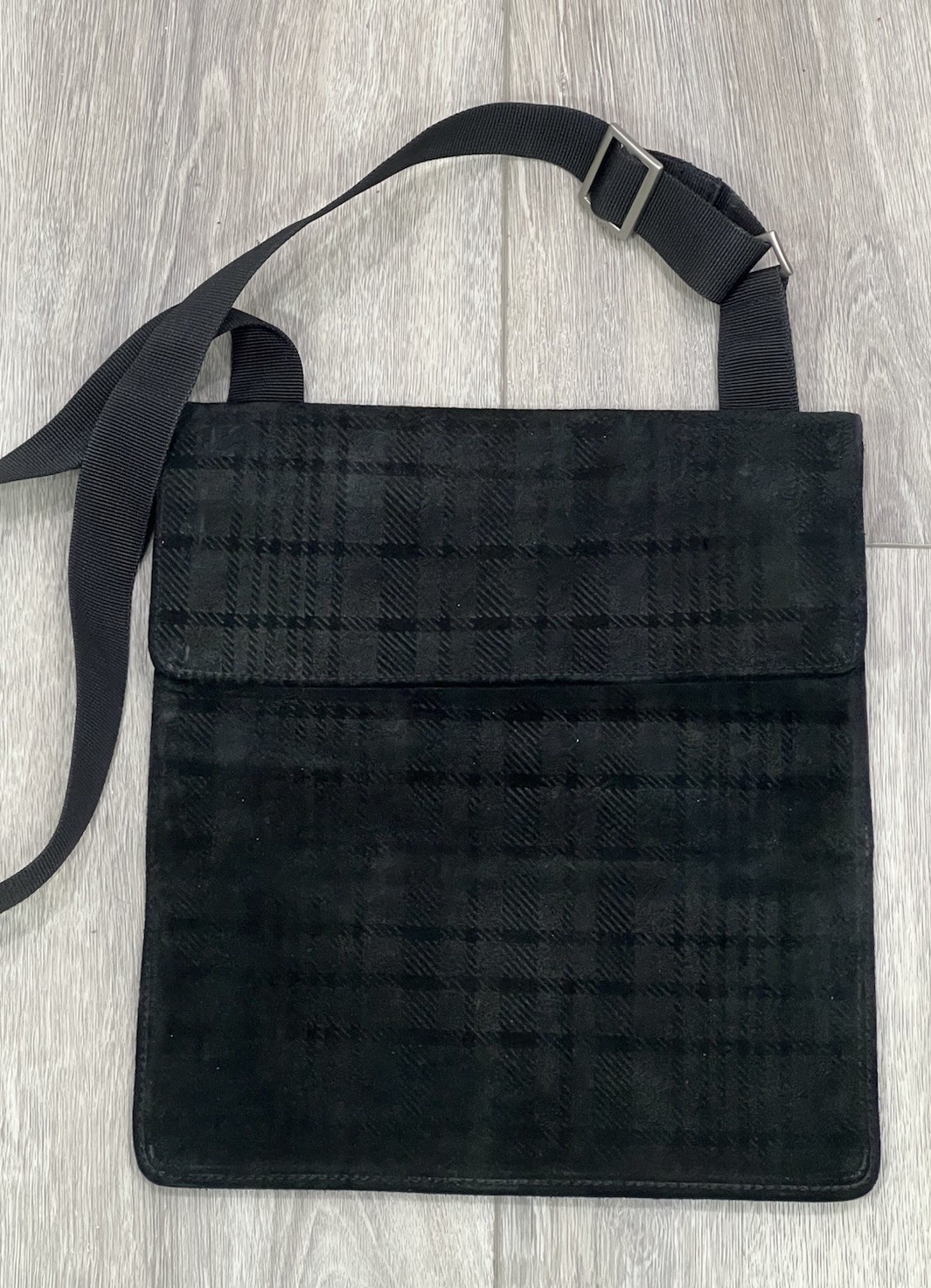 J.Crew Men’s Women’s Black Plaid Suede Crossbody Bag Casual Messenger Adjustable