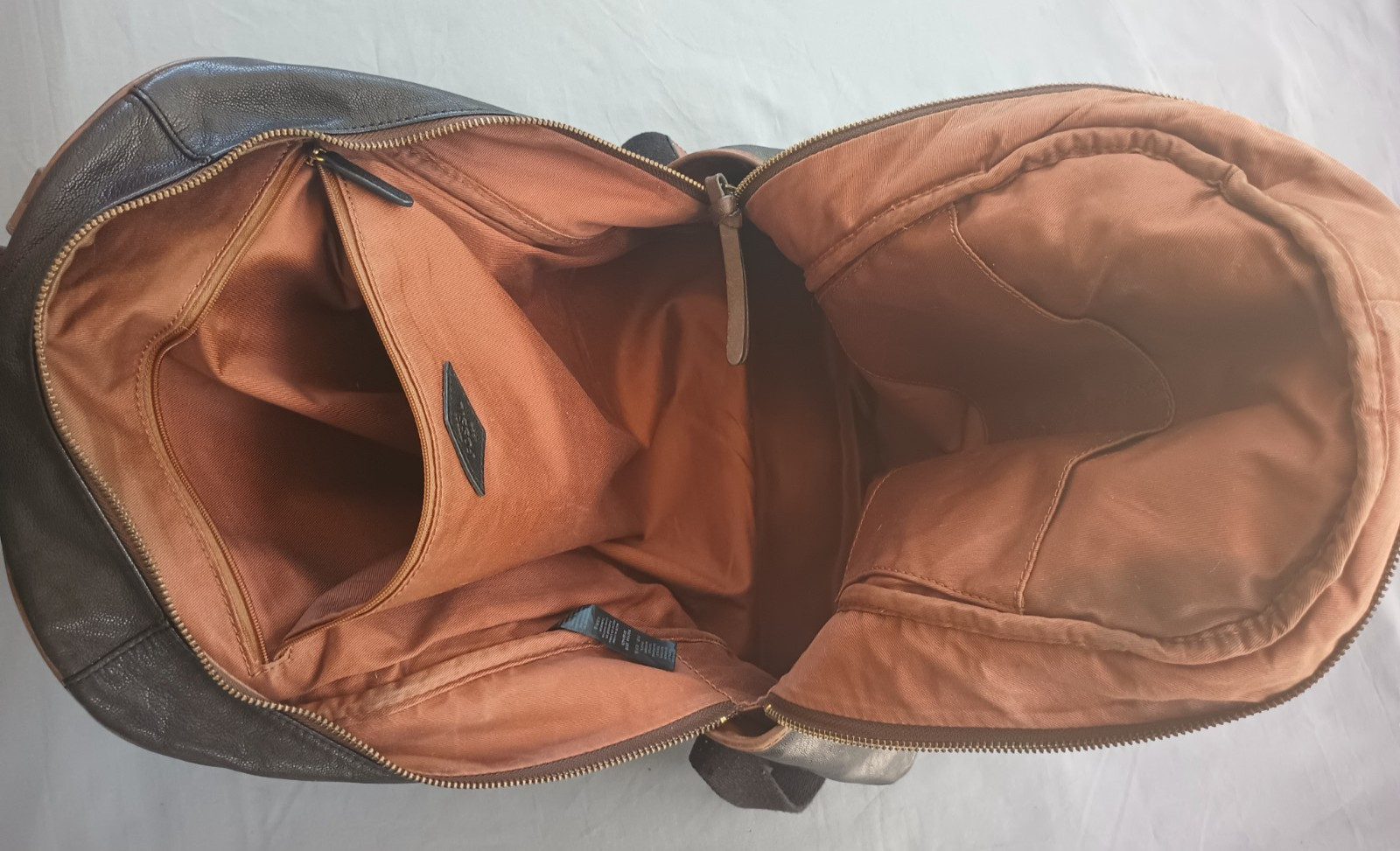 Fossil Goat Hide Leather Multi Pocketed Backpack Black Brown Weathered
