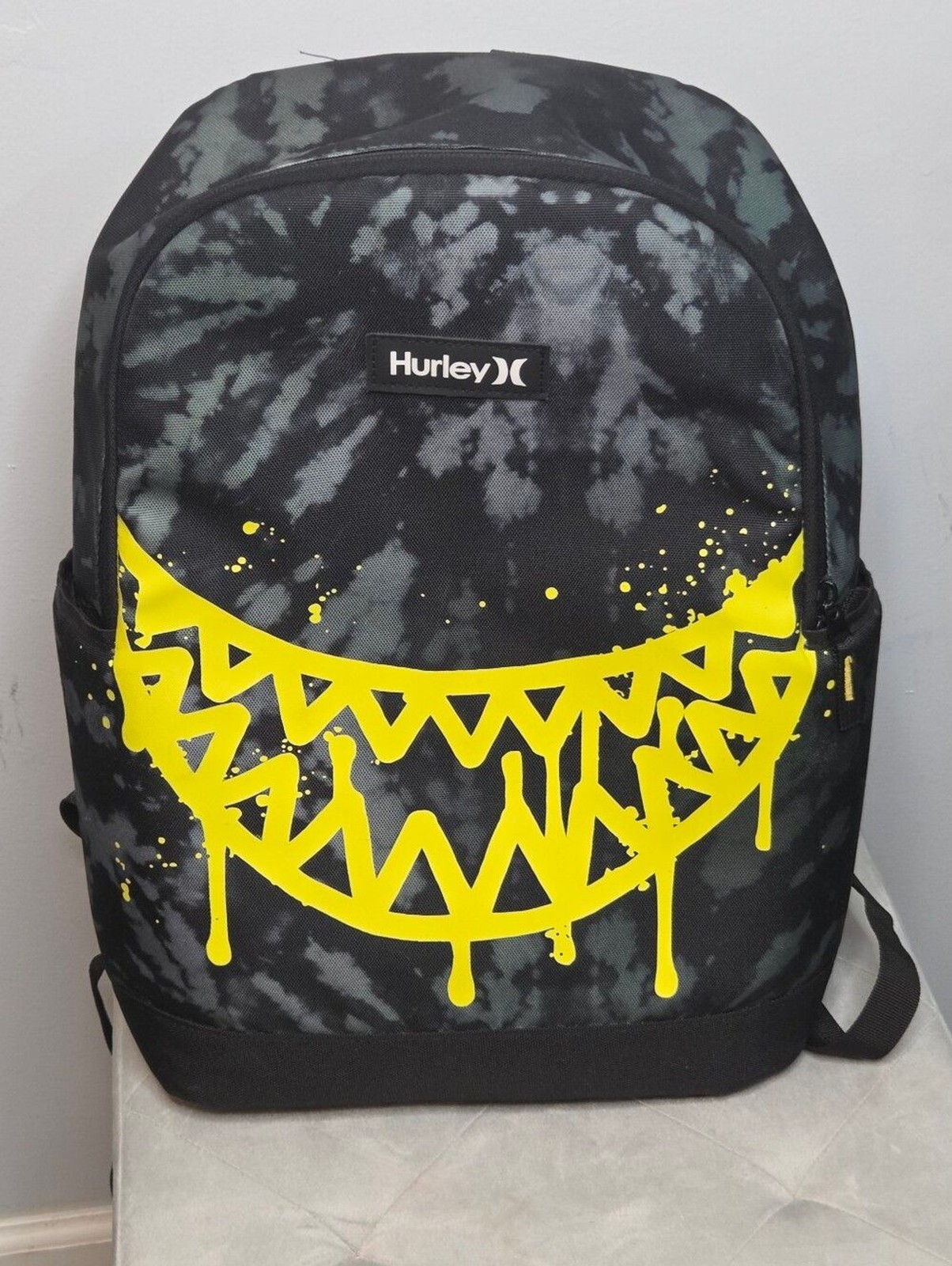 Hurley Black Camo Backpack with Bright Yellow Graphic