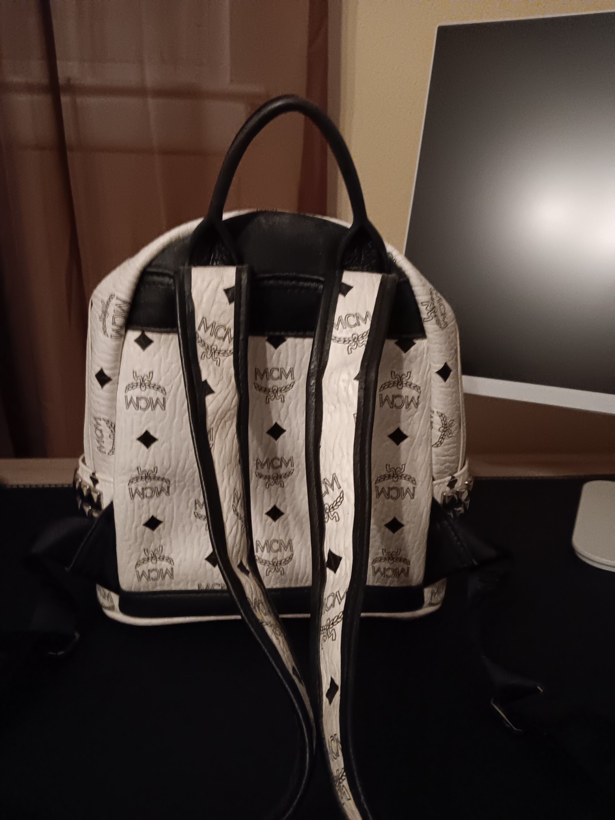 MCM Stark Visetos Mini Backpack In white Studded
