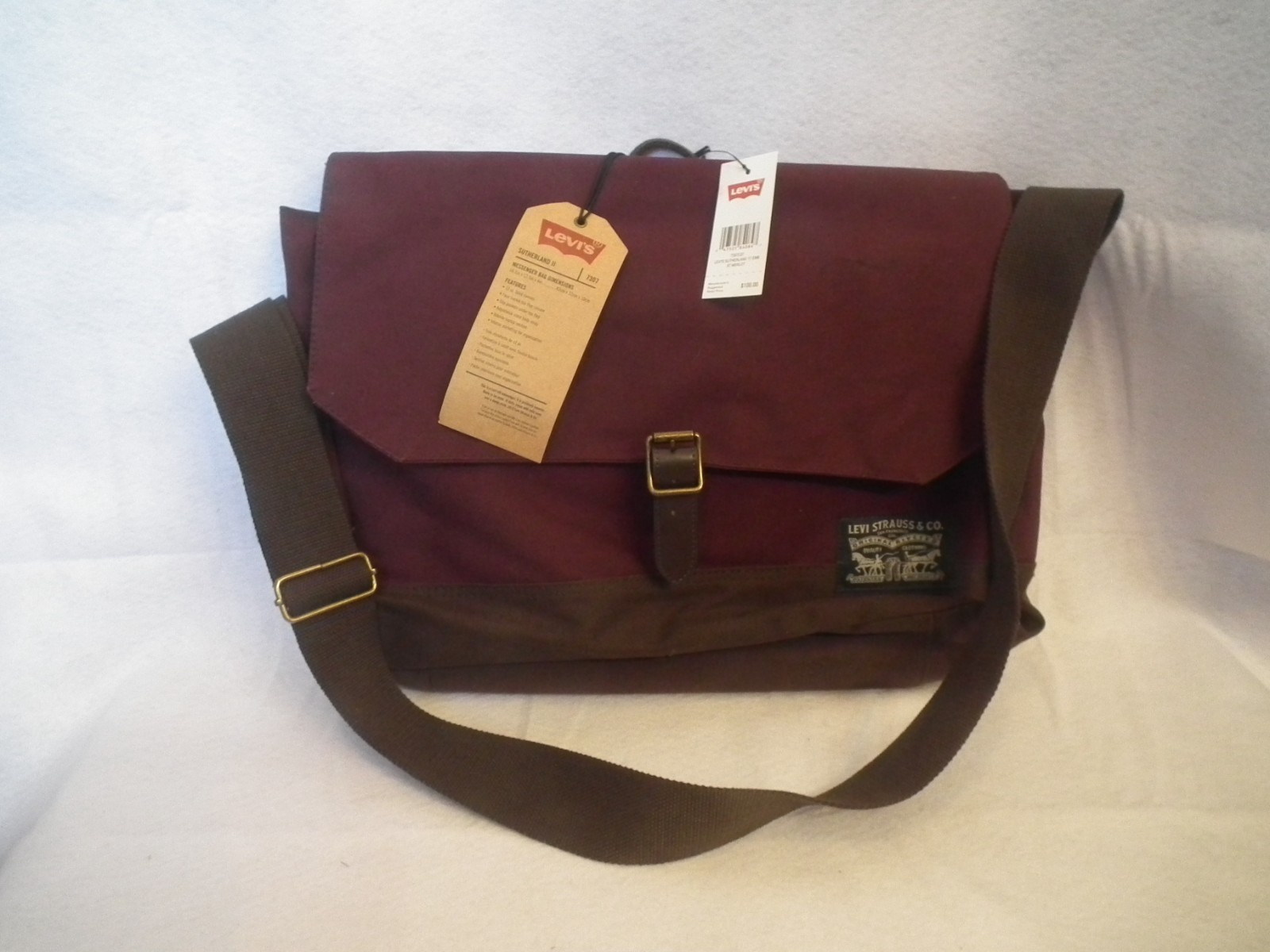 Levi’s Messenger Bag Burgundy Maroon and Brown Canvas Crossbody Large NWT