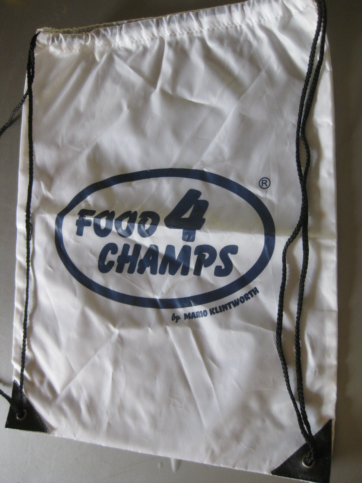 Pouch gym bag sports bag food 4 champs fitness white with logo drawstring New
