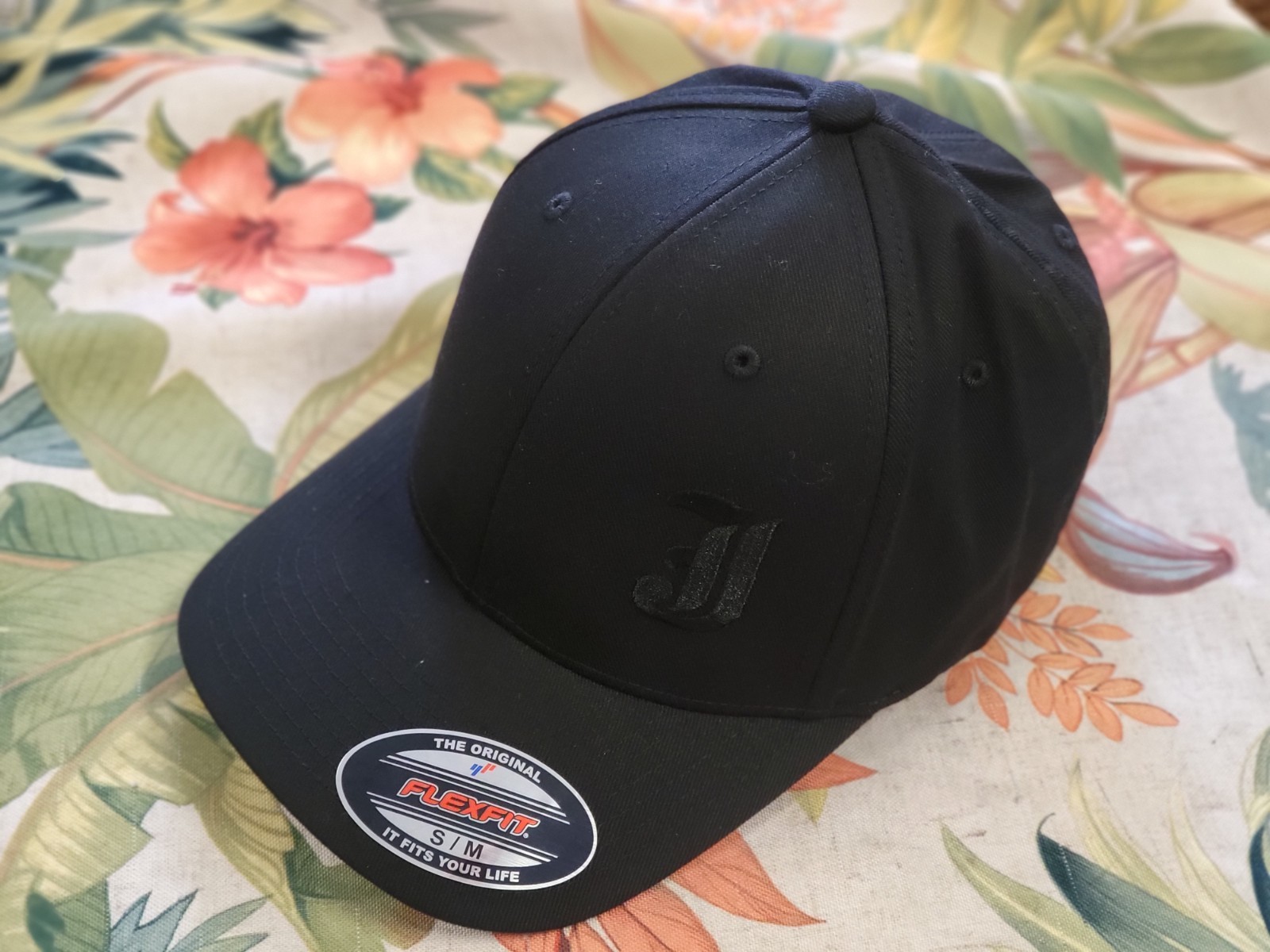 Initial J embroidered flexfit flex fit cap hat, fitted alphabet letter J cap hat