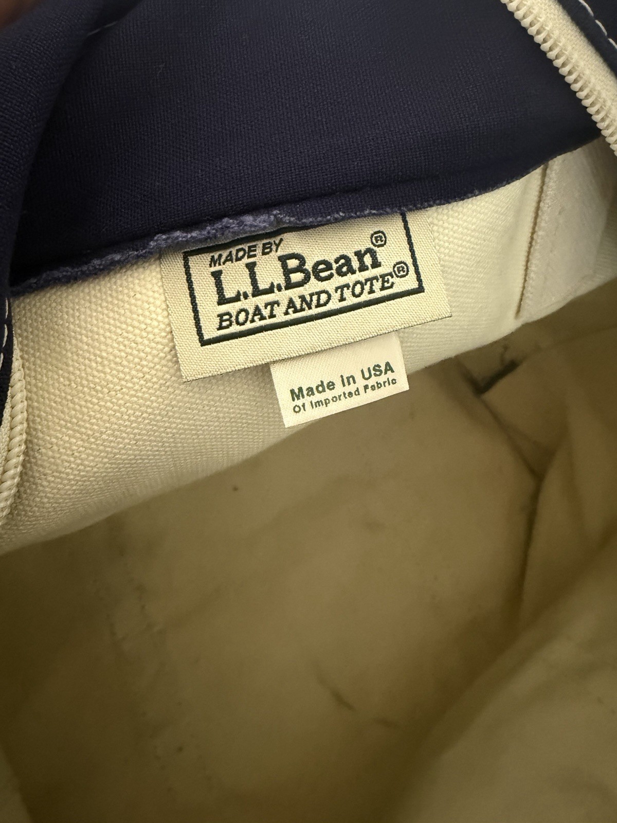 LL Bean Boat and Tote Bag Large Green Navy Striped Canvas Zip Top Vintage Rare