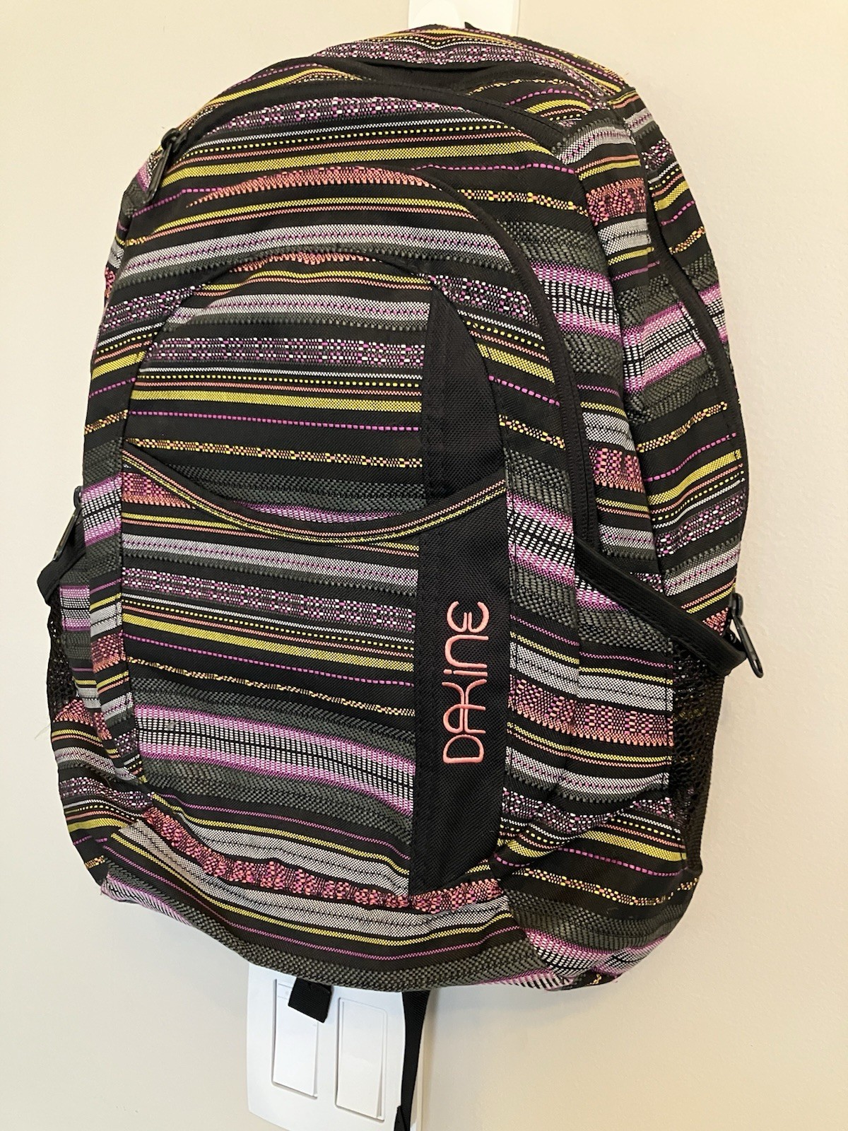 Dakine Striped Backpack Black Pink Yellow School Travel Laptop Bag Unisex