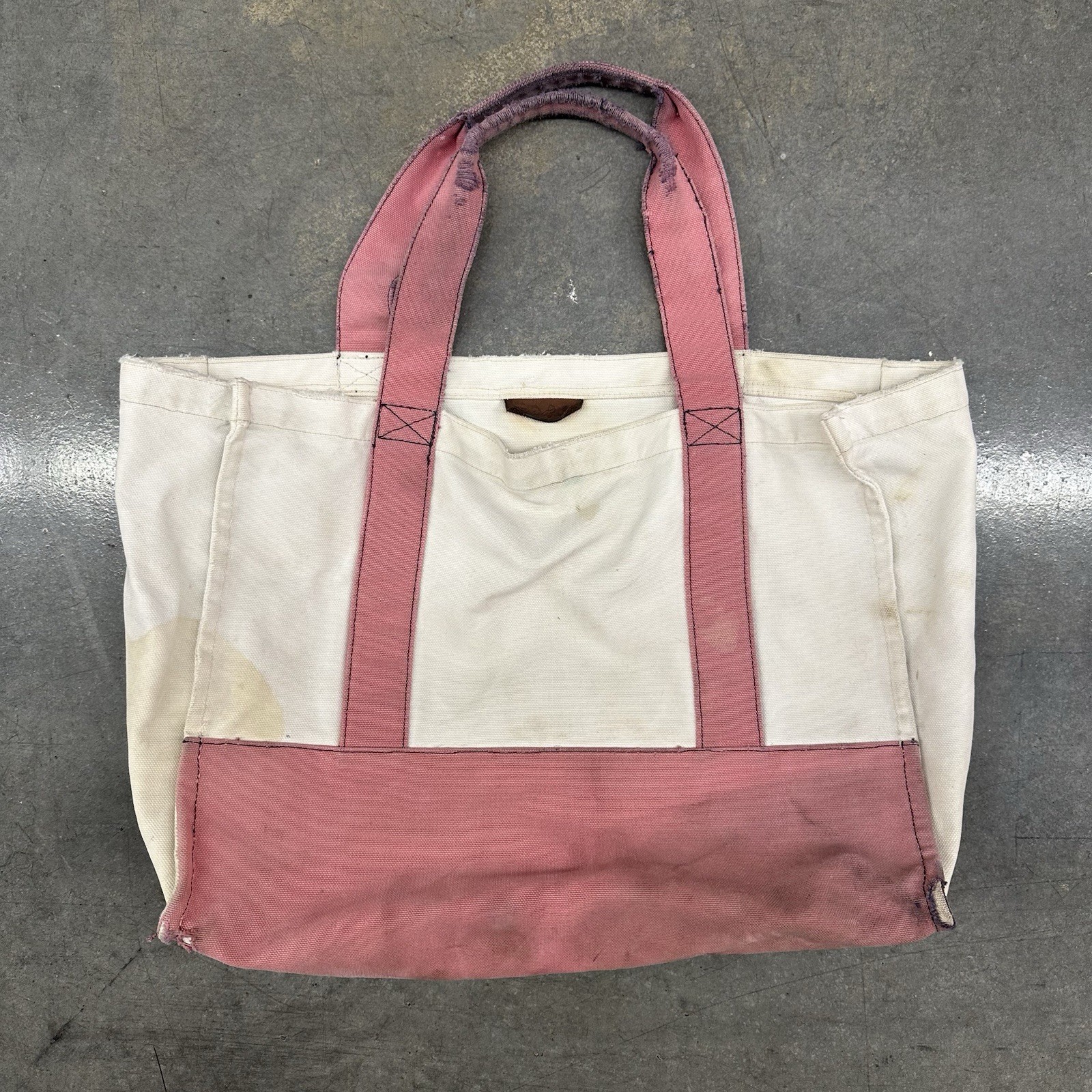 Vintage Eddie Bauer Canvas Tote Bag Medium White Pink Thrashed 17 X 12.5 Cotton