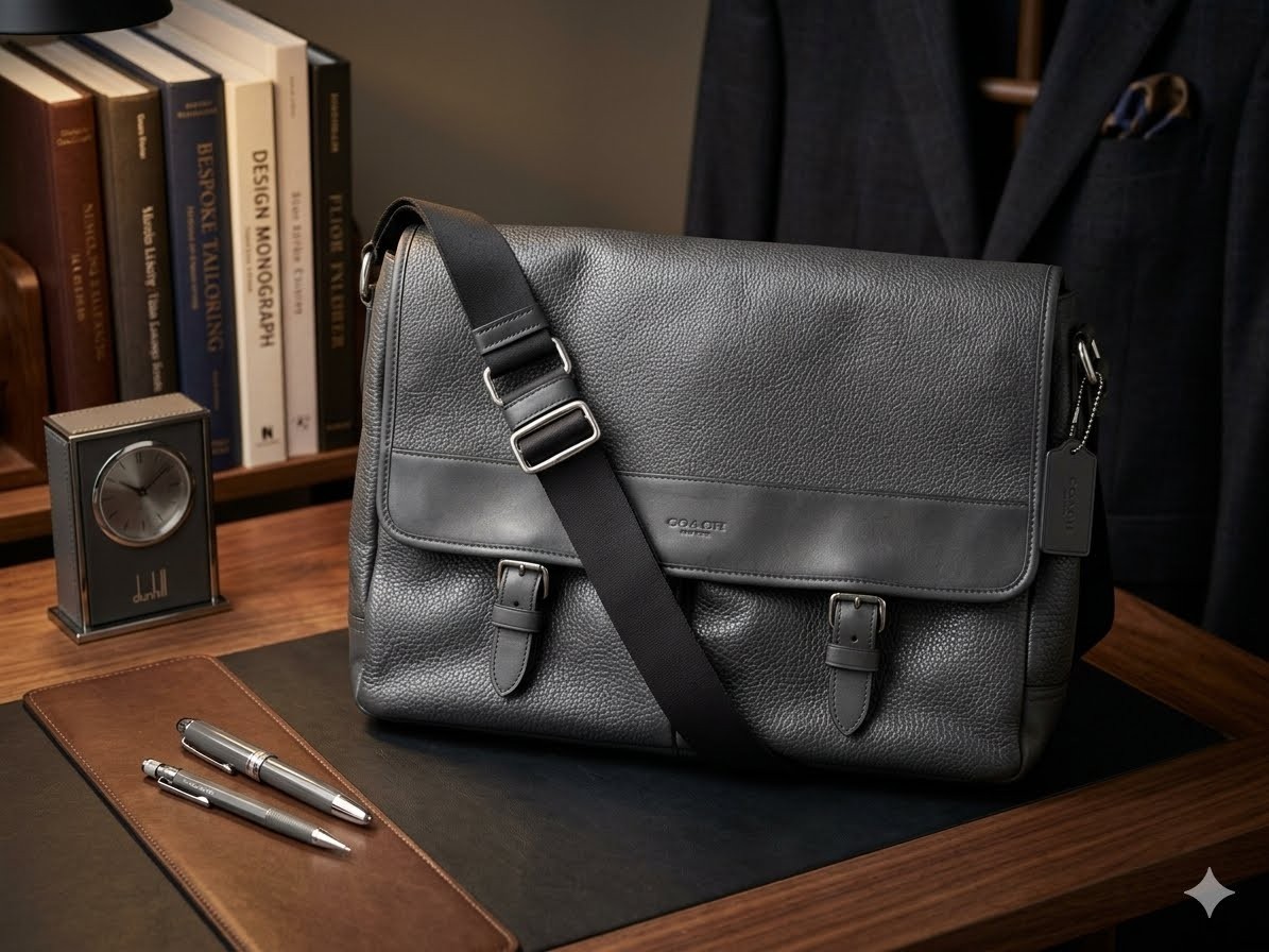 Coach Henry Messenger in Pebble Leather 54149 Midnight w/SilverTone Hardware