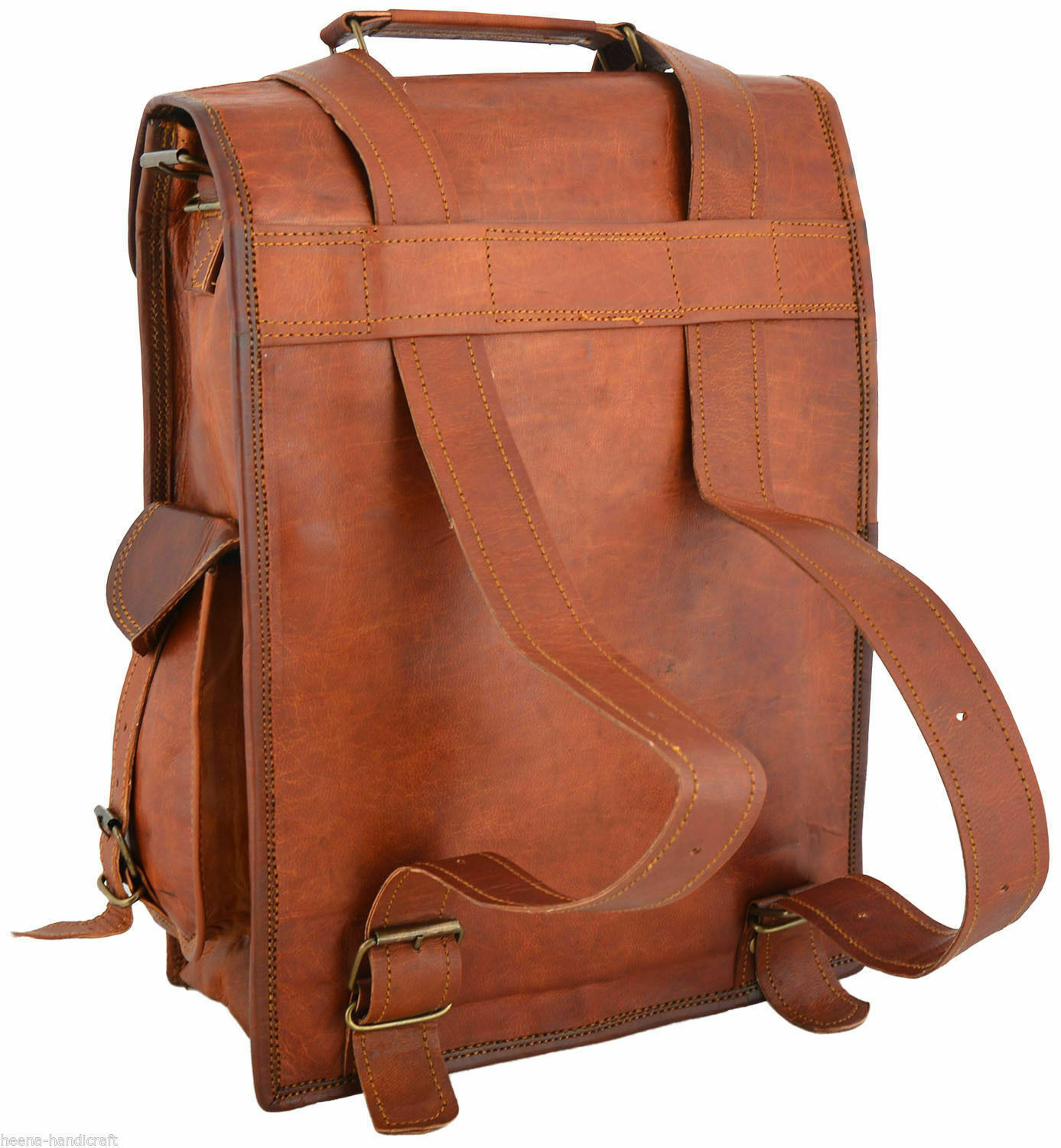 Real genuine leather Men’s Backpack laptop Satchel briefcase Brown Vintage Bag