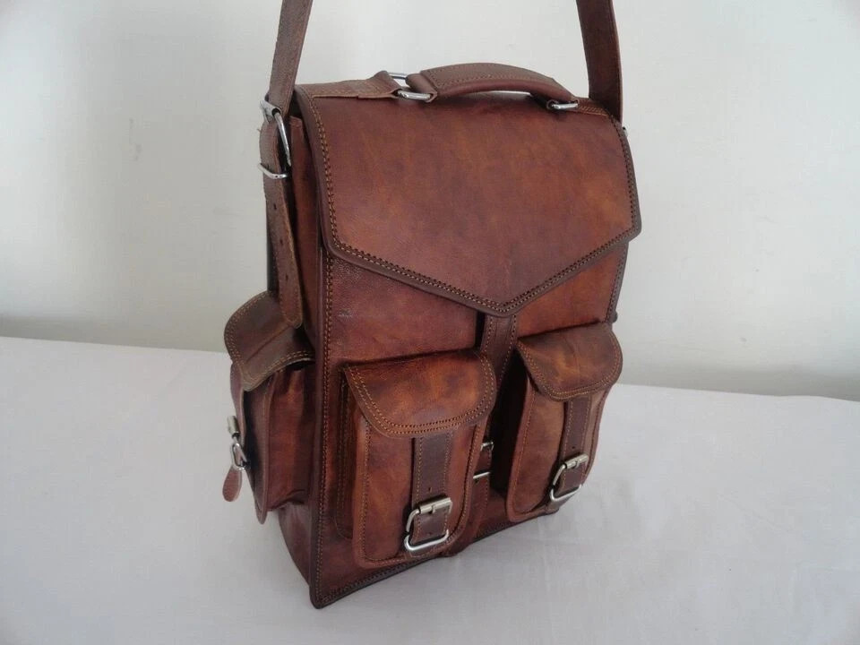 Men’s Genuine Leather Large Backpack Hiking Laptop Messenger Bag Heavy Duty 15″