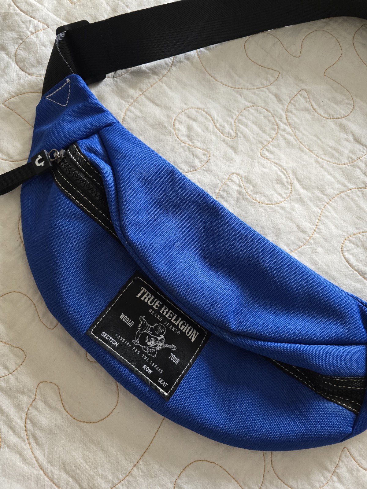 True Religion Blue Fanny Pack Hip Bag Buddha Unisex Crossbody Purse Horseshoe