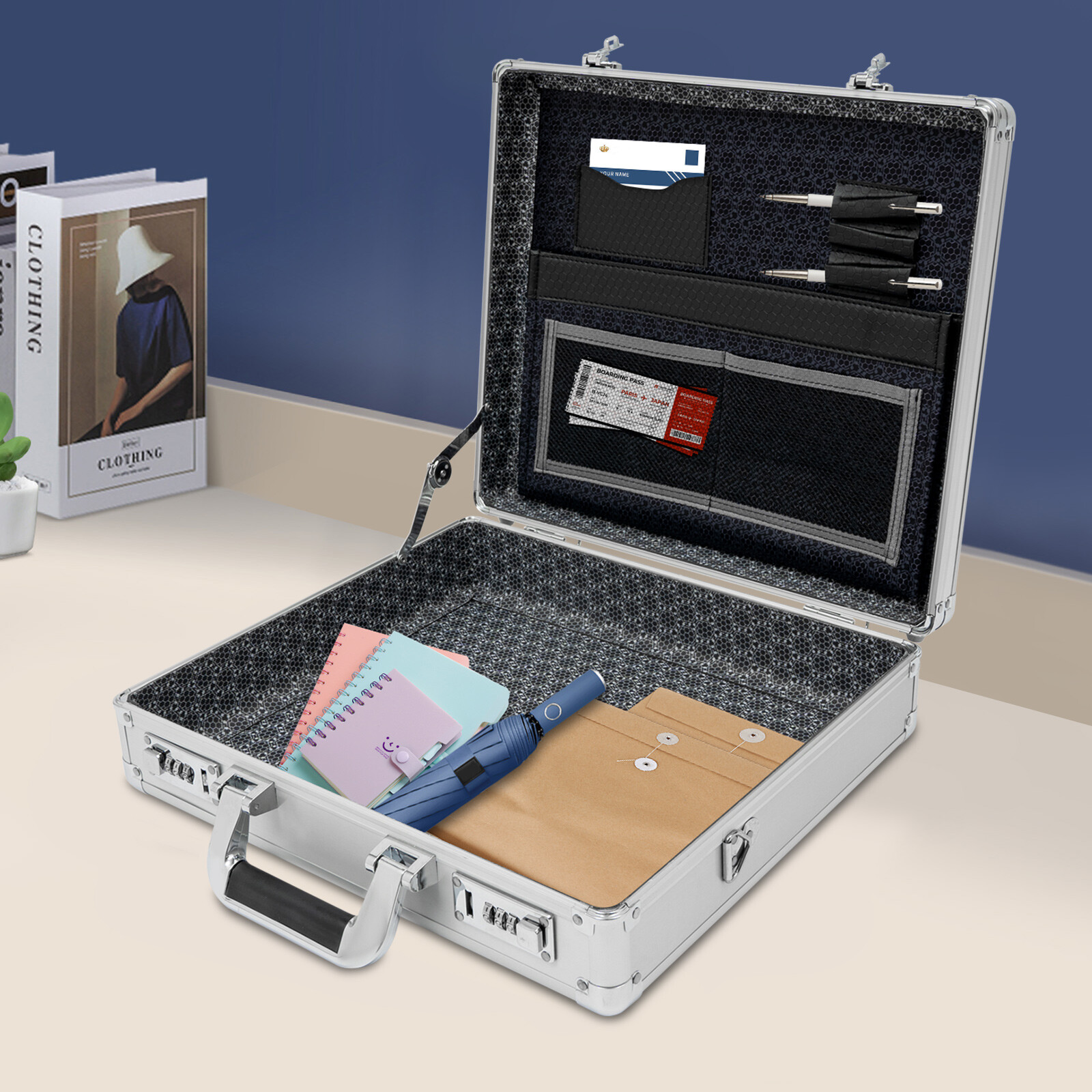 Aluminum Hard Case Big Capacity With Combination Lock Briefcase With Pocket