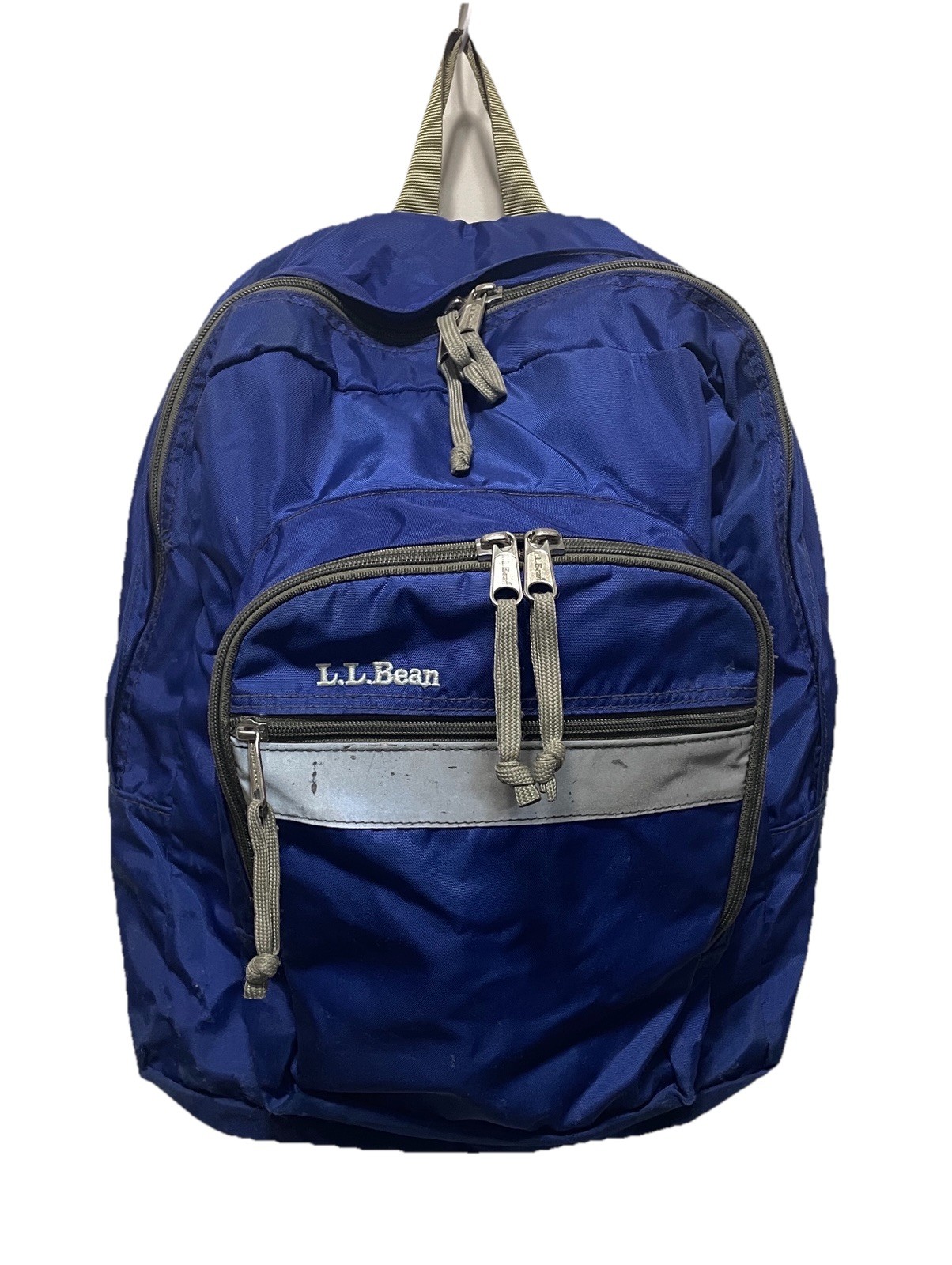 Vintage LL Bean Backpack 90s Original Reflective Strip Nylon Blue Wear Flaws