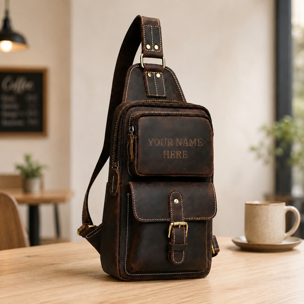 Genuine Leather Sling Bag for Men Personalized Vintage Chest Crossbody Bag