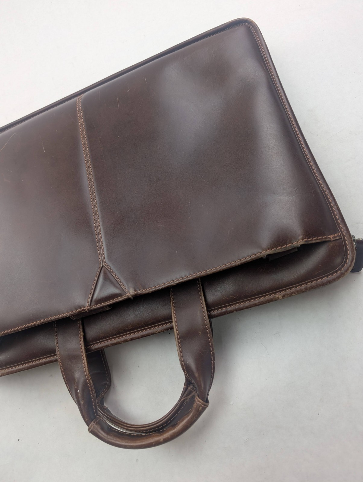 Johnston & Murphy Brown Leather Zip Briefcase Shoulder Messenger Laptop Bag