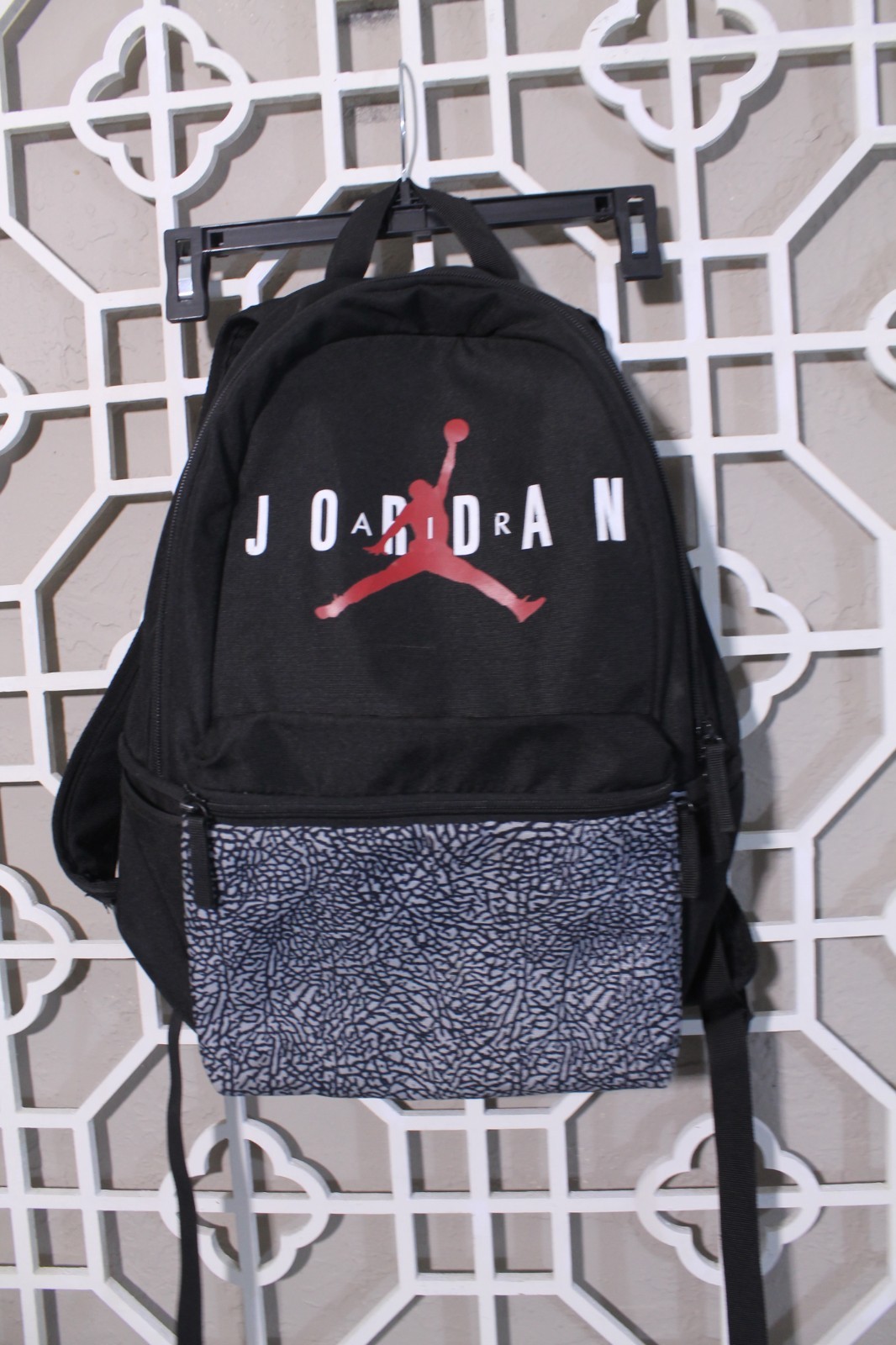 Jordan Backpack Black Gray Elephant Print School University Book Bag 18x12x5