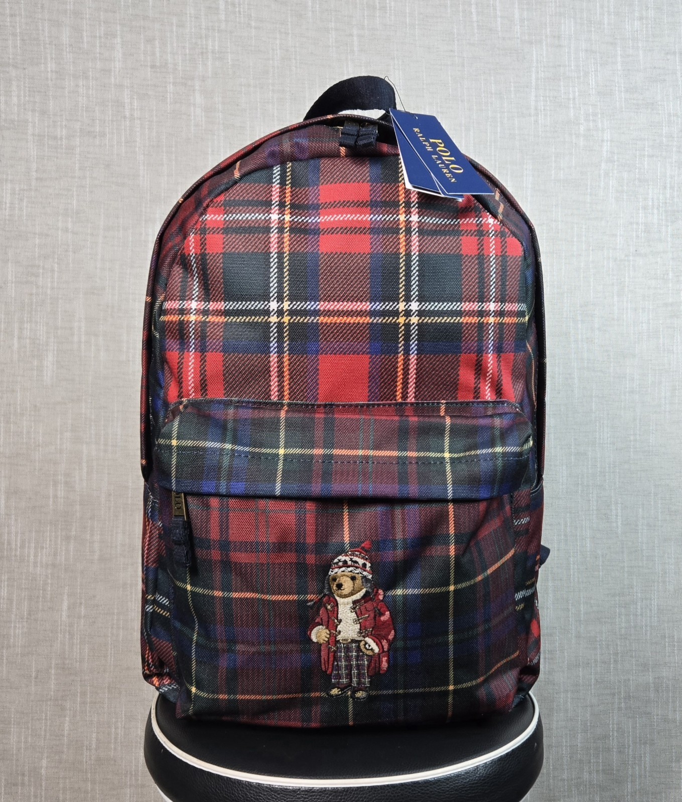 POLO Ralph Lauren Polo Bear Backpack Stewart Plaid Red Blue Green Tartan