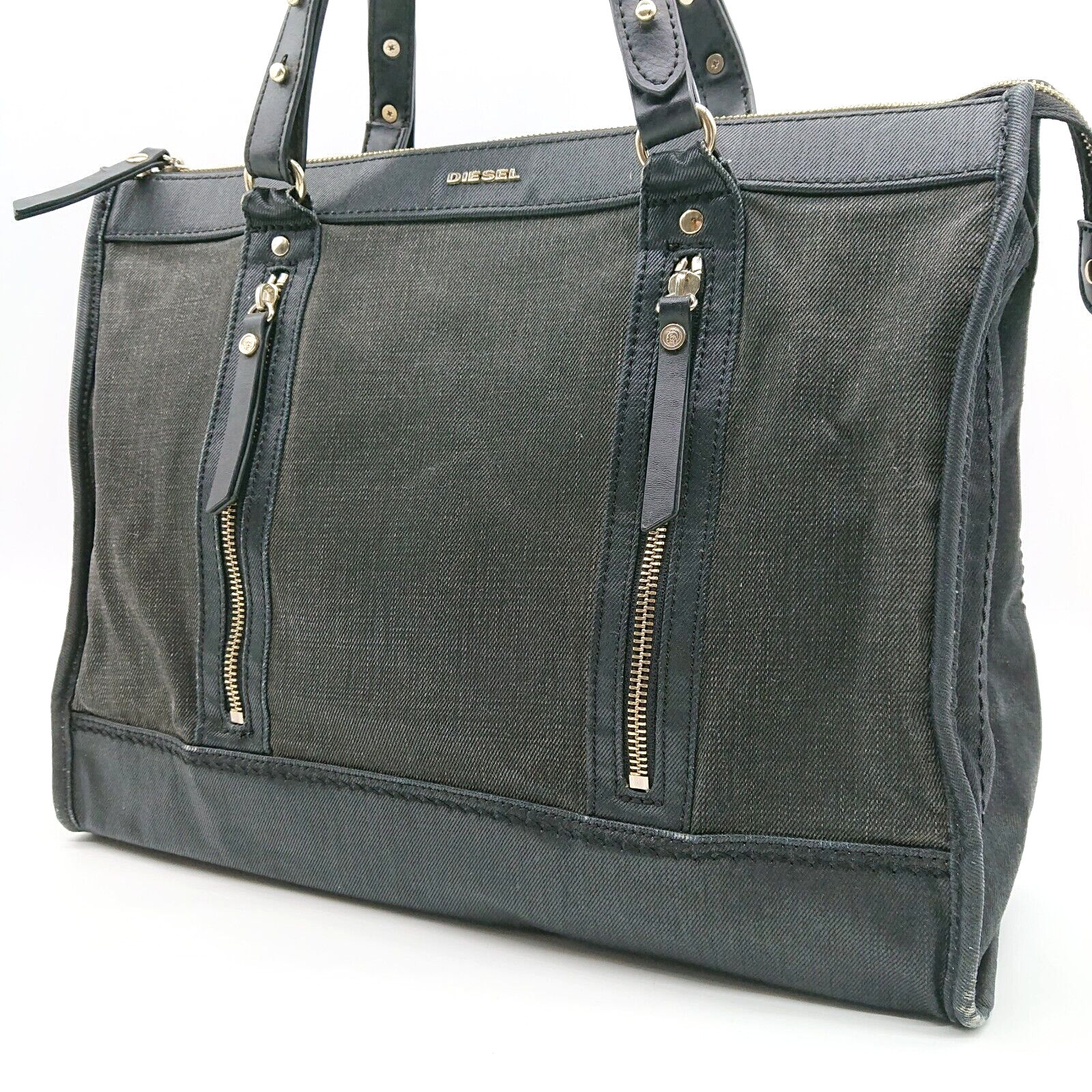 DIESEL Business Bag Tote Bag Briefcase Black Canvas Leather Made in China