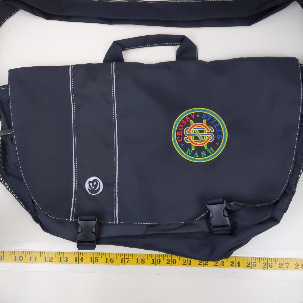 Crosby Stills Nash Messenger Bag Black Nylon Laptop Shoulder Tote Music Logo