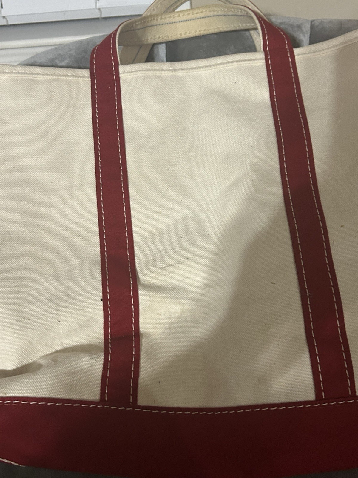 Vintage LL Bean Boat and Tote Bag Ivory/Red Stiff Canvas Has Company Name