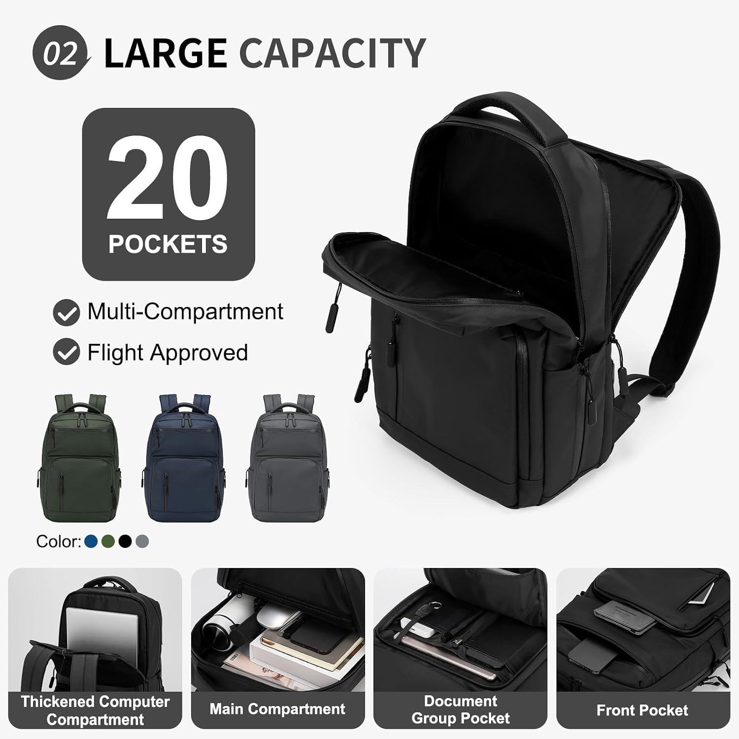 Waterproof Anti-Theft Laptop Backpack for 15.6-Inch Devices, Black