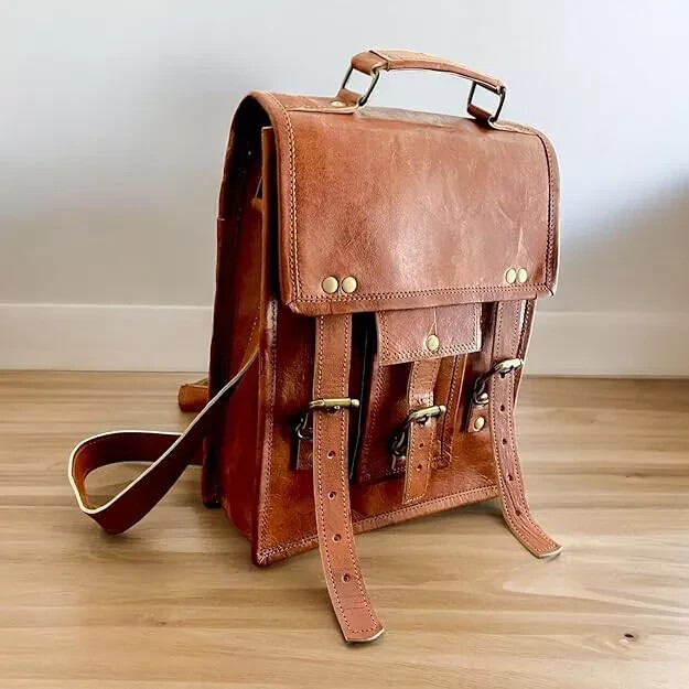 [9X11 ]Brown Men’s Real Handmade Goat Leather Messenger Shoulder New Genuine Ba