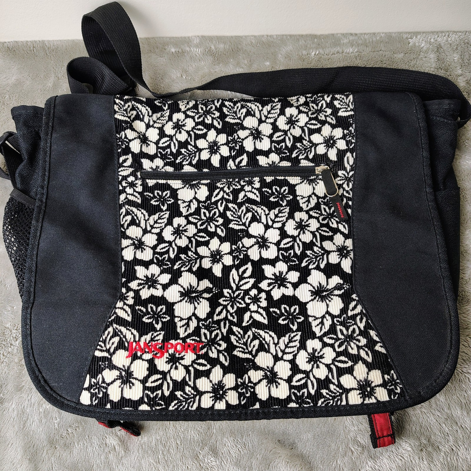 Vintage Jansport Messenger Bag Corduroy Floral Flap Crossbody Y2K