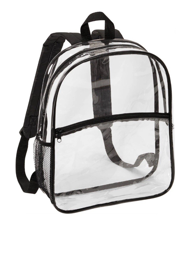 Clear PVC Backpack, Black Trim, Zip Closure, Unisex Adults, Shoulder Straps