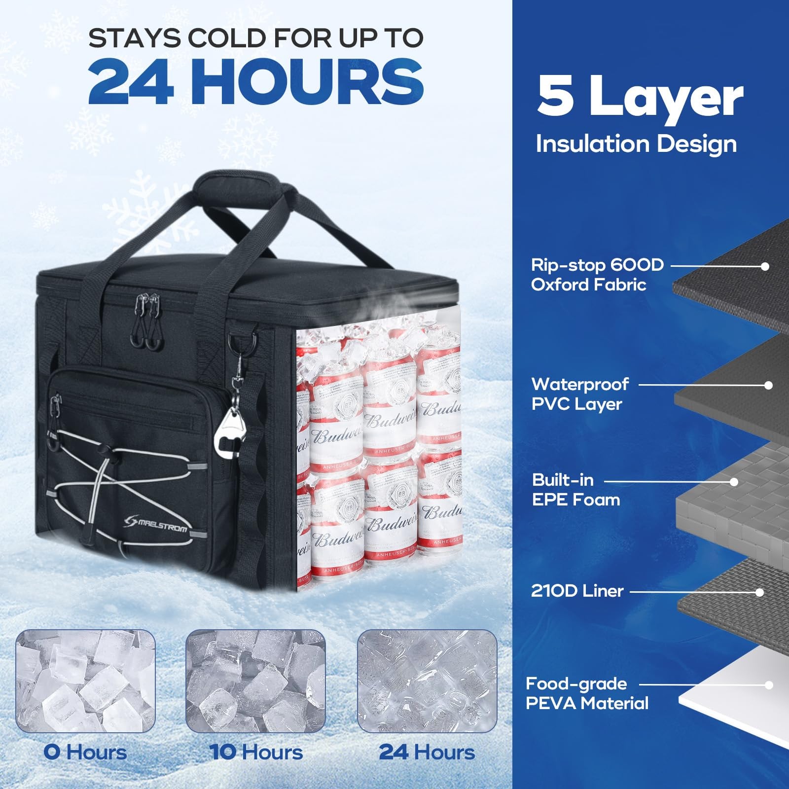 Soft Sided Cooler Bag, 30/40 Can Collapsible Insulated Ice Chest, Large Leakp…