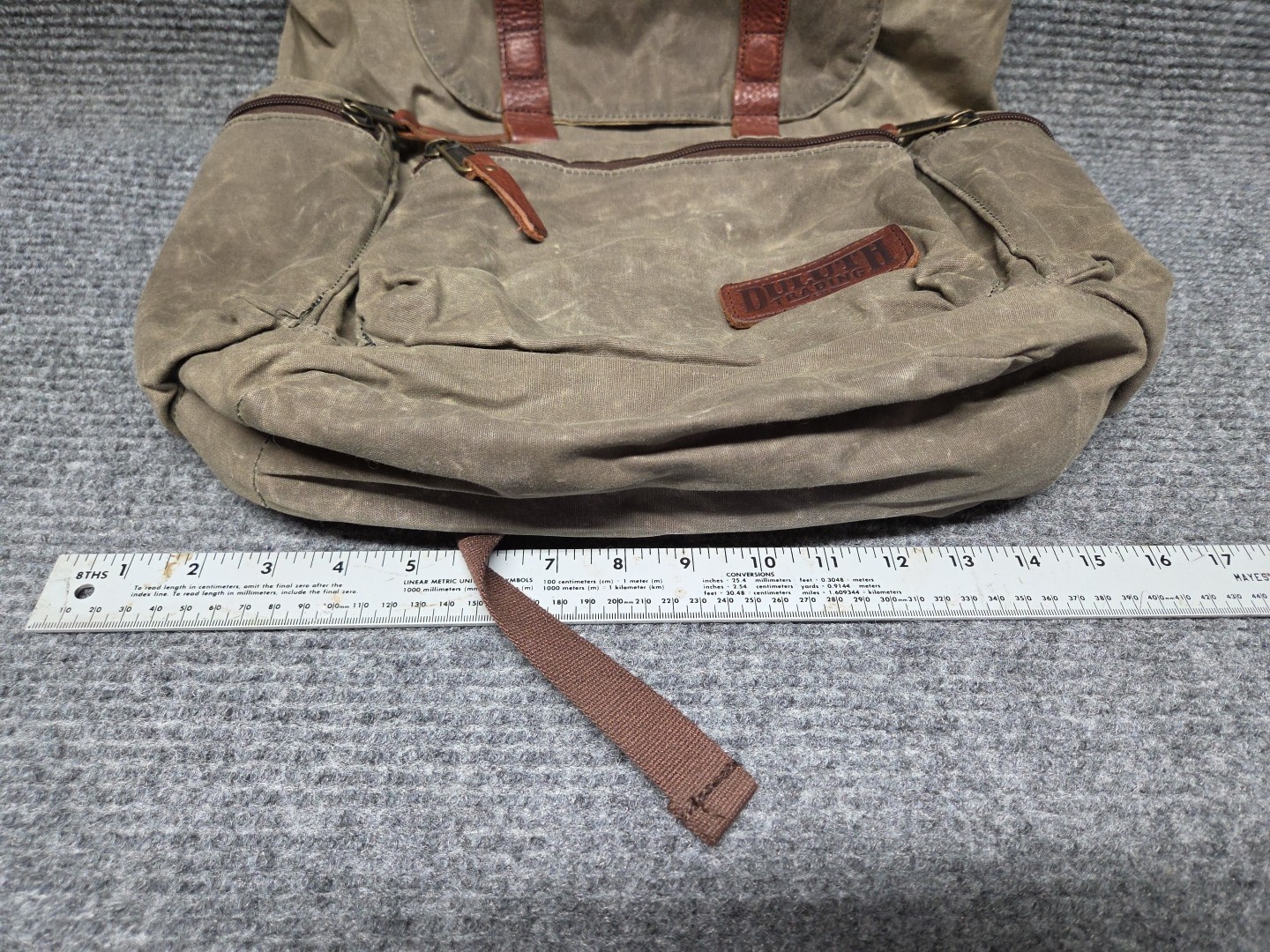 Duluth Trading Co Backpack Satchel Brown Oil Cloth Hiking Duffle Bag
