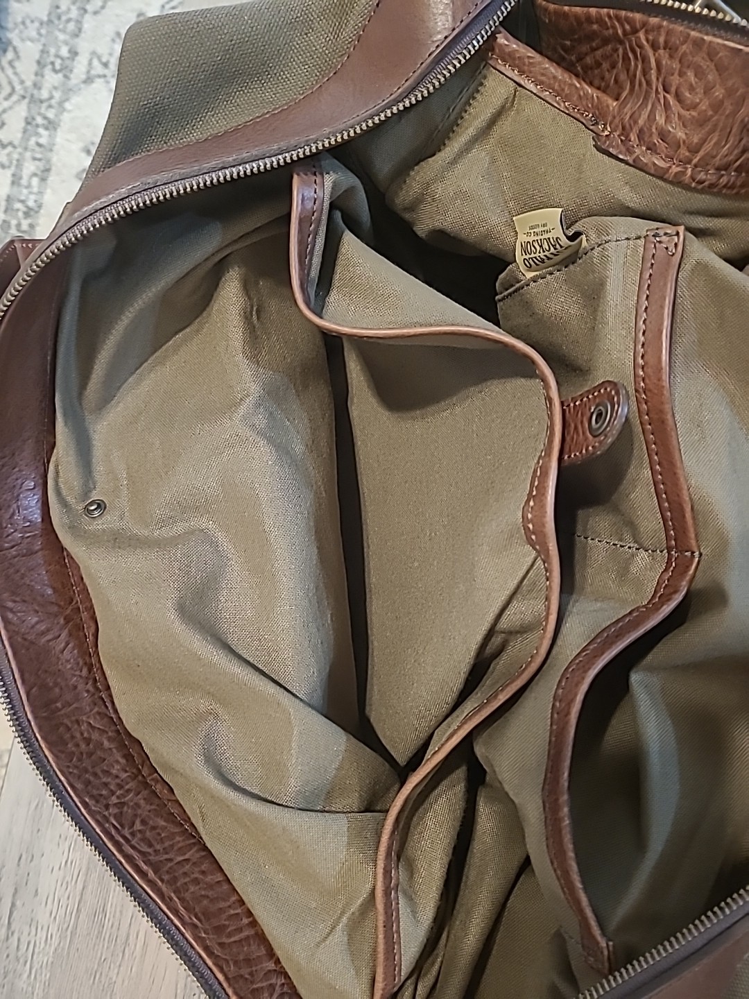 Buffalo Jackson Oversized Waxed Green Canvas & Leather Weekend Duffle Travel Bag