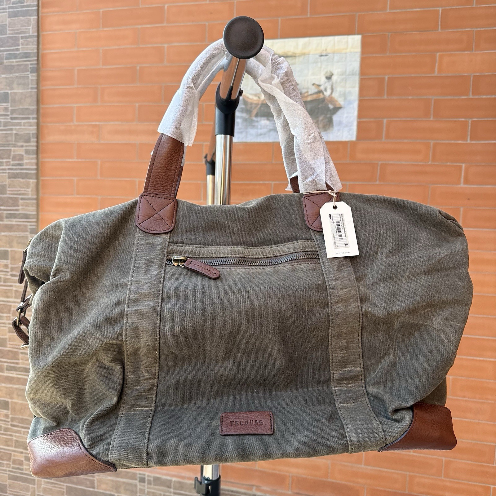 Tecovas Men’s Moss Waxed Canvas Weekender Handmade Large Travel Bag Initials #3