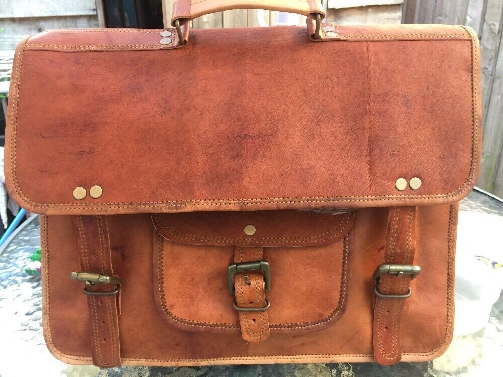 New Classic Camel Leather Shoulder Bag/Business Office /Laptop Bag 18X14X5 inch