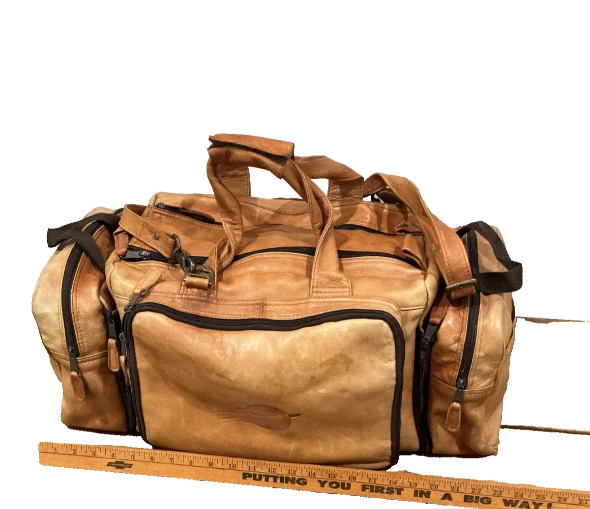 Vintage Leather Duffle/Weekender Bag Exterior & Interior Pockets Shoulder Strap