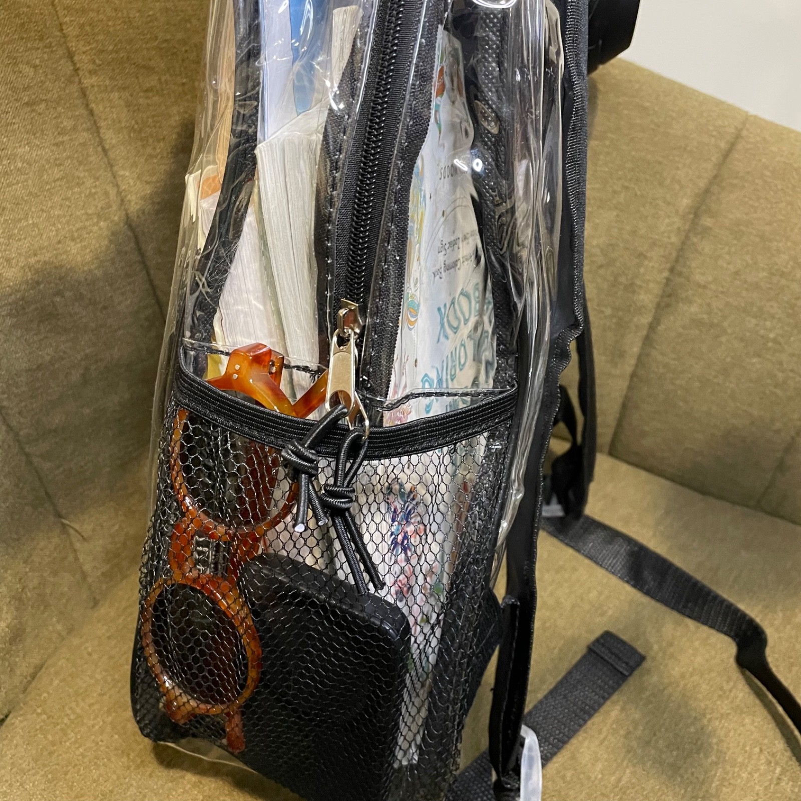 Brand New Clear Stadium Approved Backpack Transparent PVC Black Trim Concert Fes