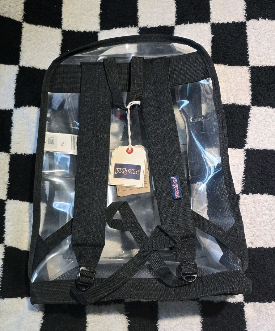 NWT JanSport Clear Pack Backpack Clear Vinyl Black 25.5L Stadium School Travel