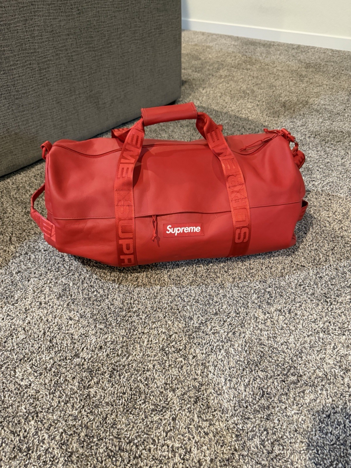 Supreme Red Leather Duffle Bag Pre-Owned Authentic Travel Carry On