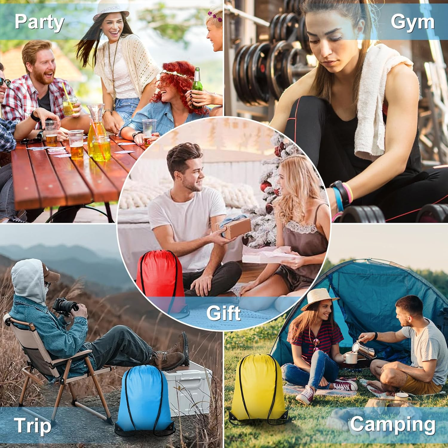 Kuhome 6Pcs Drawstring Backpacks Bulk String Bag Cinch Sack Pack Storage Knapsac