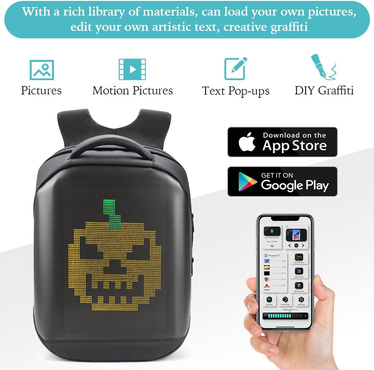 Led Backpack with Programmable Screen,Hd Color Screen App Control 17 Inches Lapt