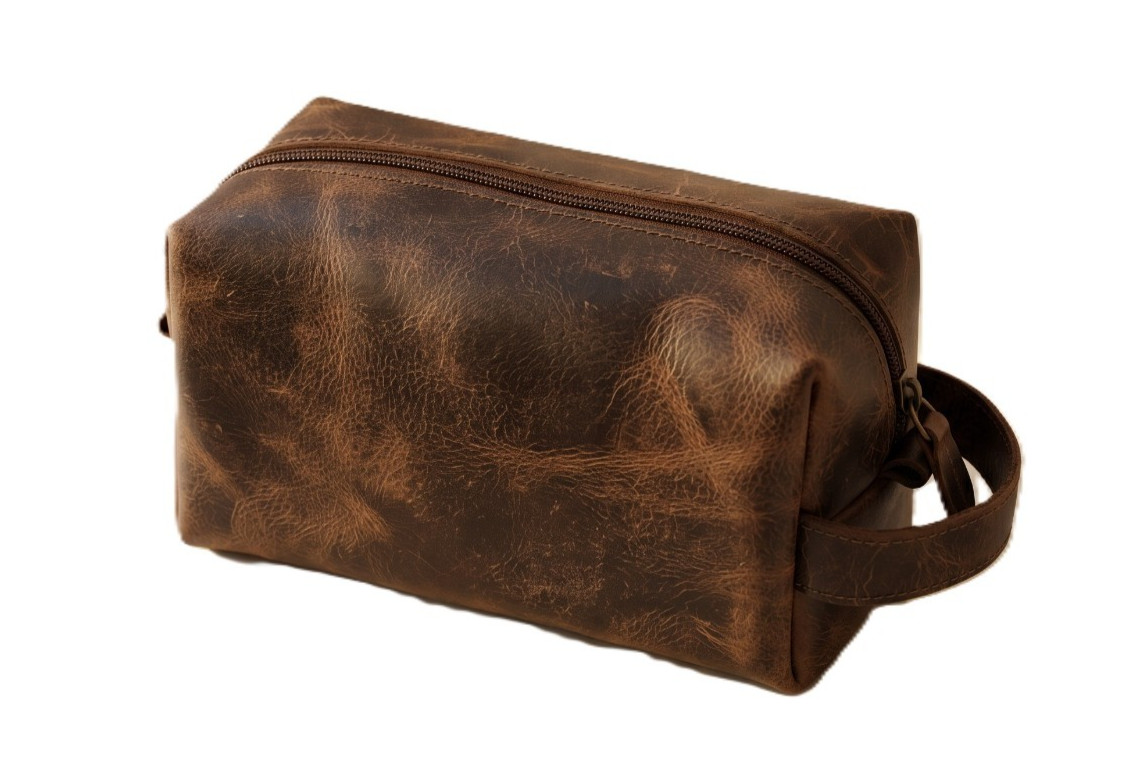 Personalized Leather Toiletry Bag, Engraved Dopp Kit, Rustic Travel Shaving Bag