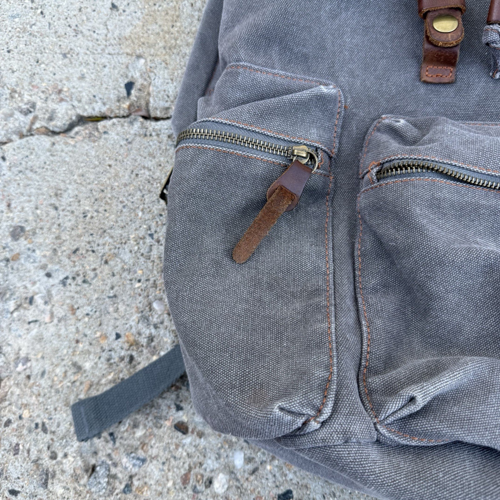 Gearonic Canvas Backpack Rucksack 15×14″ with Leather Trim Drawstring Top