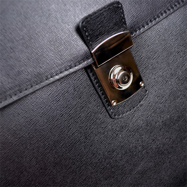 Royce Kensington Single Gusset Briefcase, Saffiano Leather, Black NEW WITH TAGS