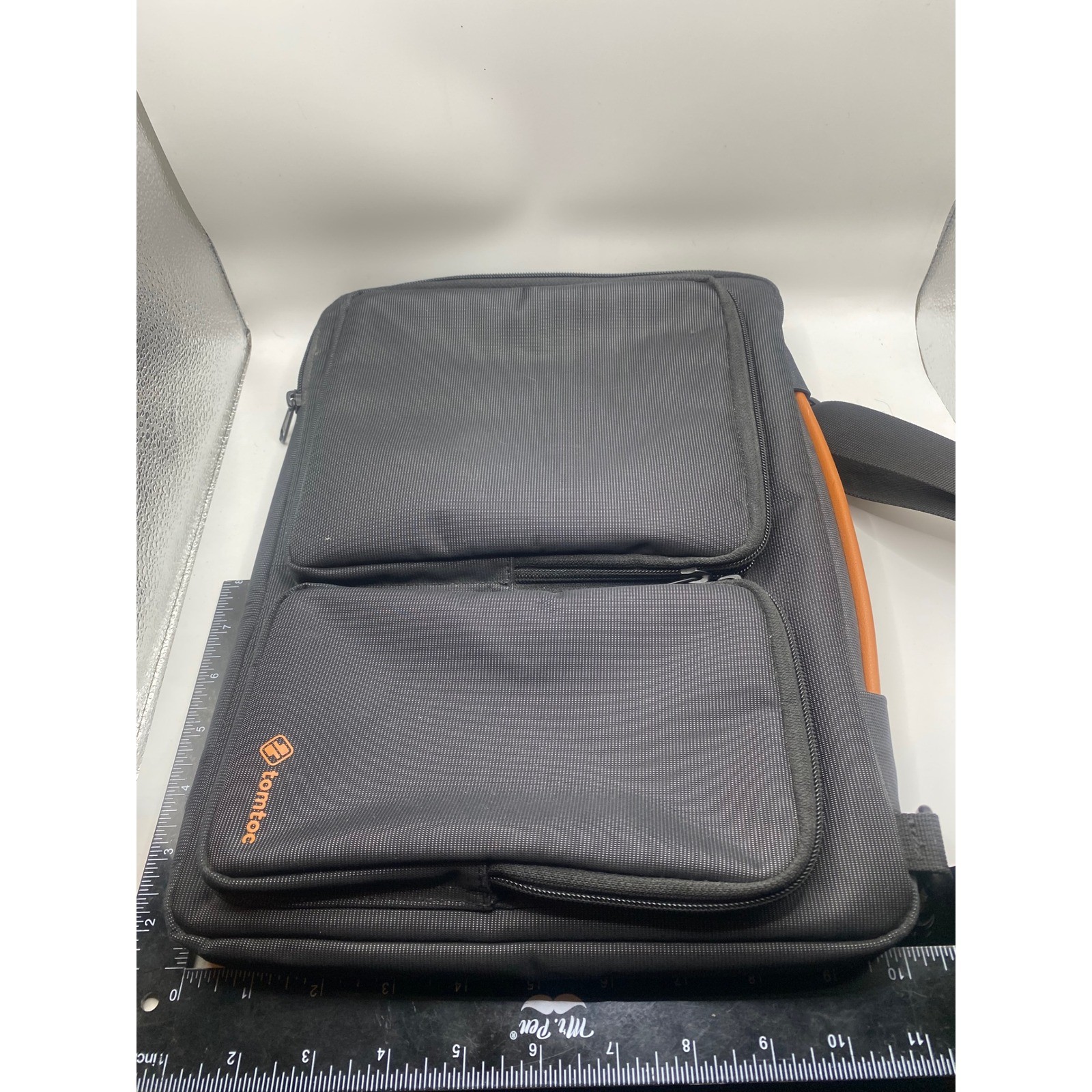 tomtoc Black Tech Laptop Messenger Bag Orange Handle Shoulder Strap Men’s